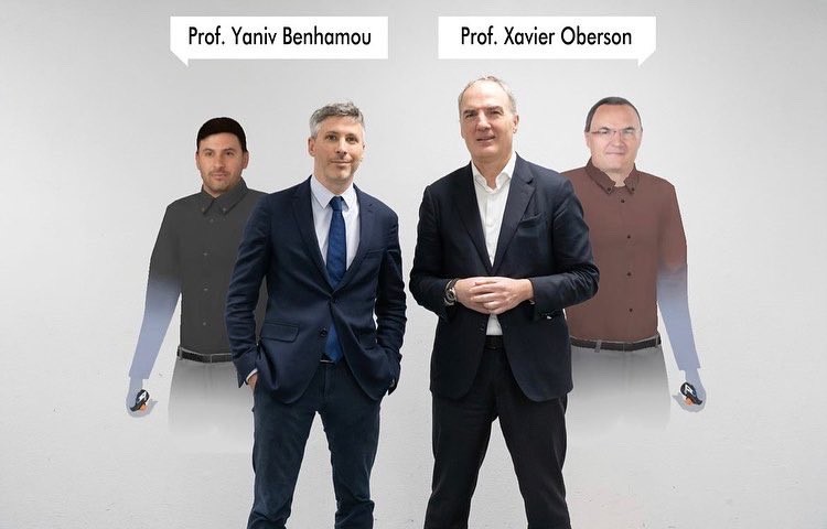 Les Profs. Yaniv Benhamou et Xavier Oberson avec leurs avatars